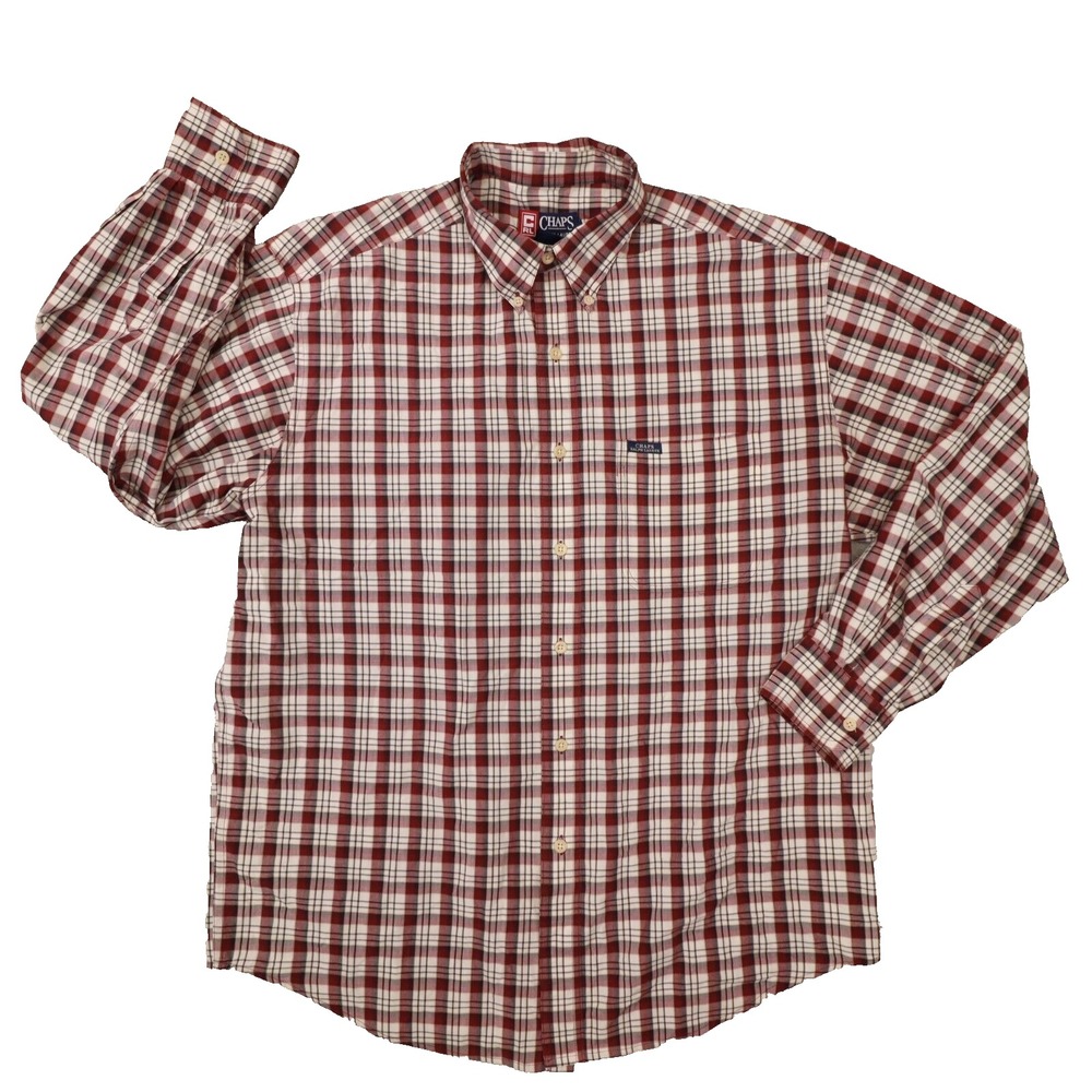 Chaps Ralph Lauren‎ Men's Vintage Red White Plaid Button Up Shirt size Large